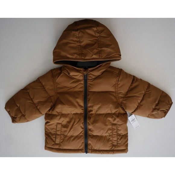 Old Navy Toddler Sz 12-18 Months Brown Water-Resistant Hooded Puffer Jacket - Picture 1 of 8